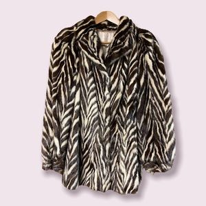 Custom Vintage Brown / Cream Zebra Stripe Mink Coat